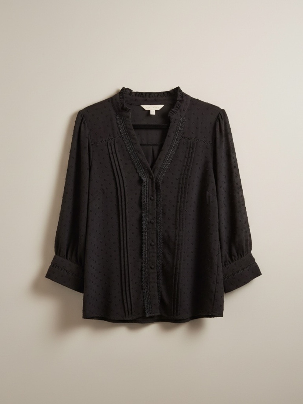 Love Black Sheer Swiss Dot Button-Front Blouse